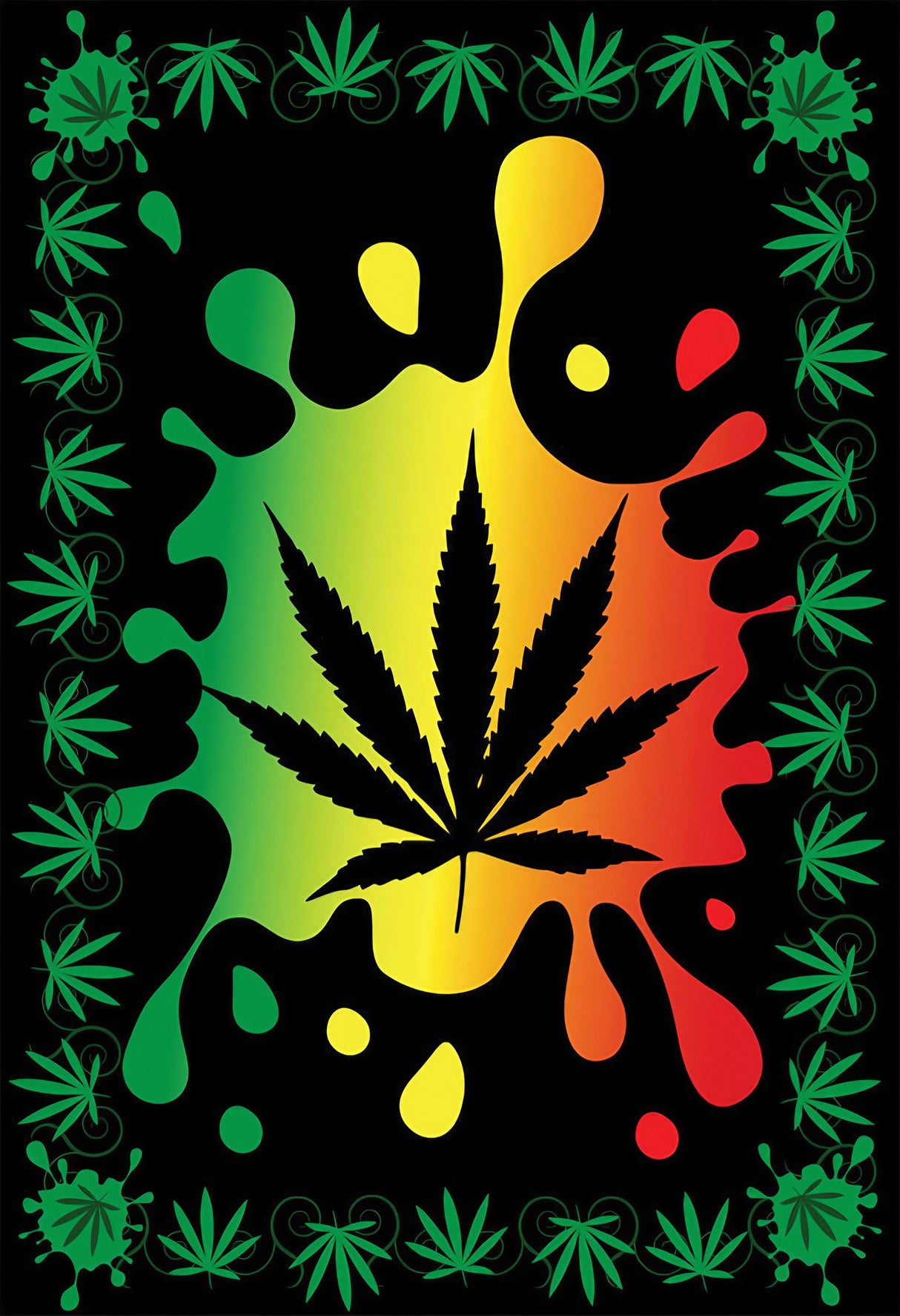 ThreadHeads Rasta Hemp Leaf Tapestry with vibrant rasta colors, front view, perfect for home decor