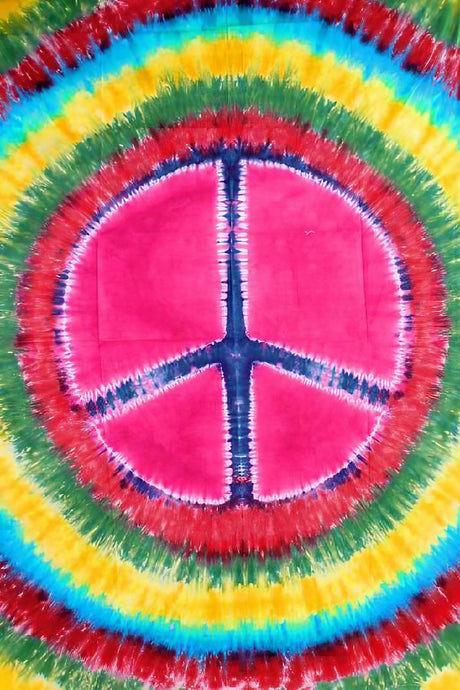 ThreadHeads Tie Dye Peace Sign Tapestry, vibrant 55"x83" wall art for home decor