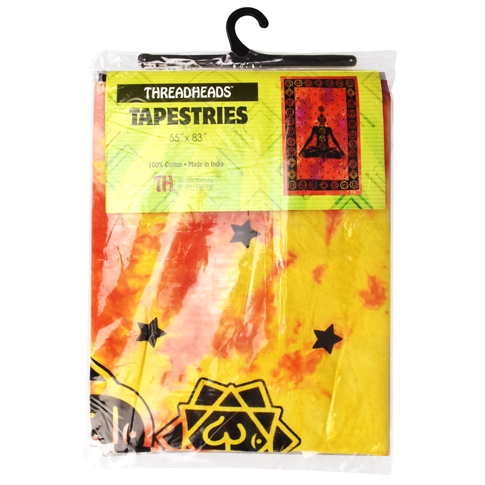 ThreadHeads Yoga Tapestry in vibrant colors, 55"x83", packaged and ready for home decor