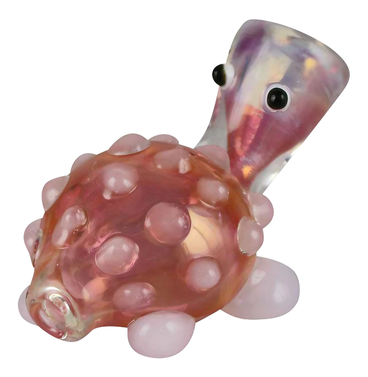 Tiny Turtle Glass Pipe, compact borosilicate design, top view on white background