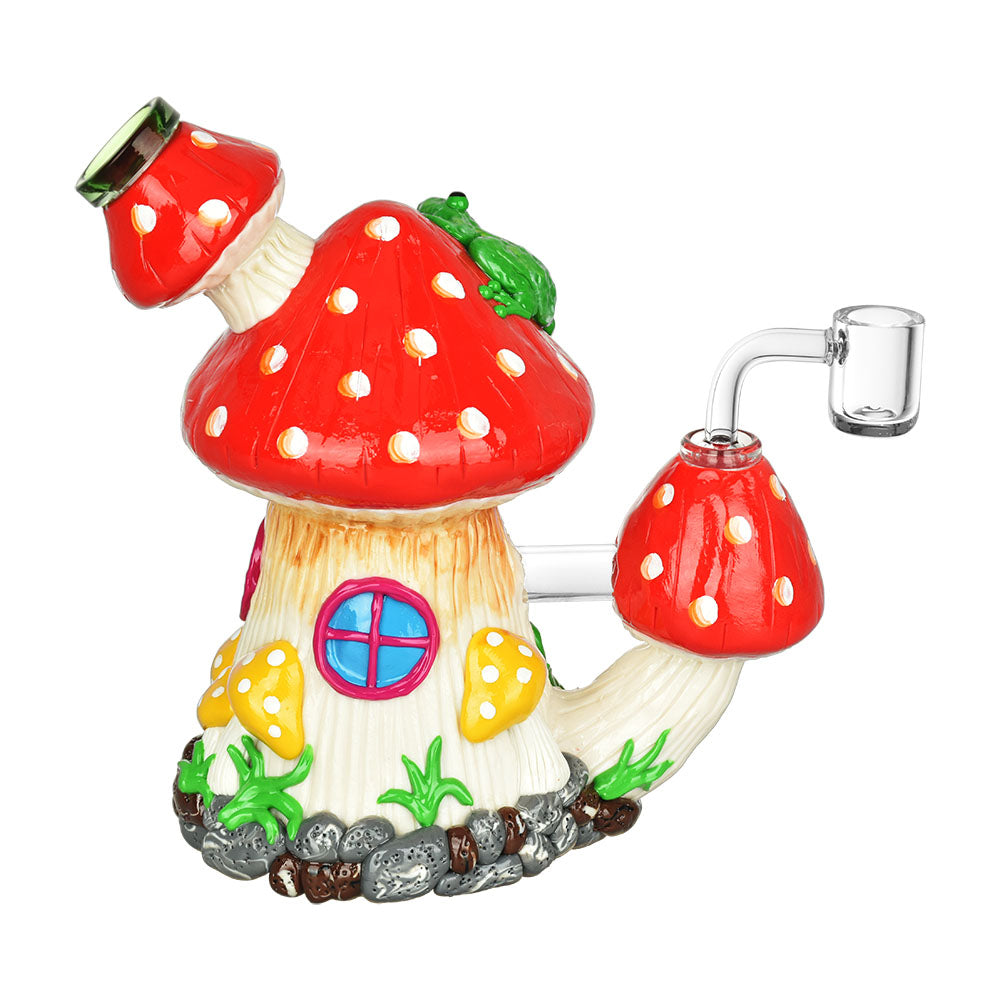 Colorful Toadstool House Dab Rig, 7.5" Tall with 14mm Female Joint, Borosilicate Glass, Front View