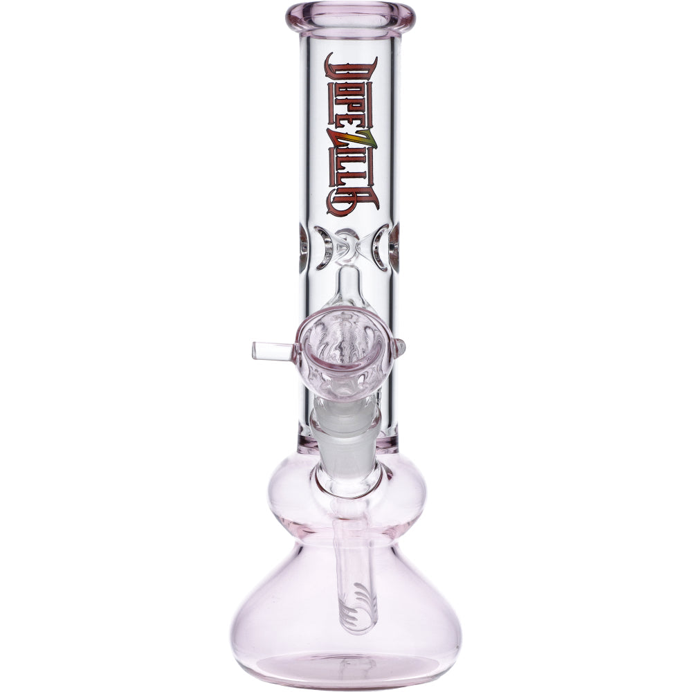 Tokyo Pink Dopezilla Beaker Water Pipe - Clear Borosilicate Glass with Pink Accents, Front View