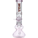 Tokyo Pink Dopezilla Beaker Water Pipe - Clear Borosilicate Glass with Pink Accents, Front View