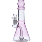 8in Transparent Pink Beaker Water Pipe by Valiant with Quartz Bowl, Front View on White Background