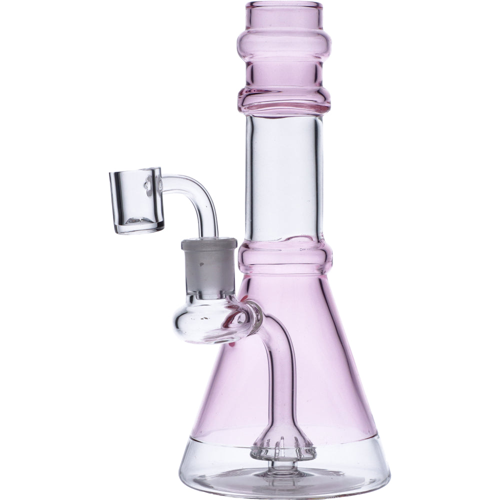 Valiant Distribution 8" Transparent Pink Beaker Water Pipe with Quartz, Bowl, and 45 Degree Joint