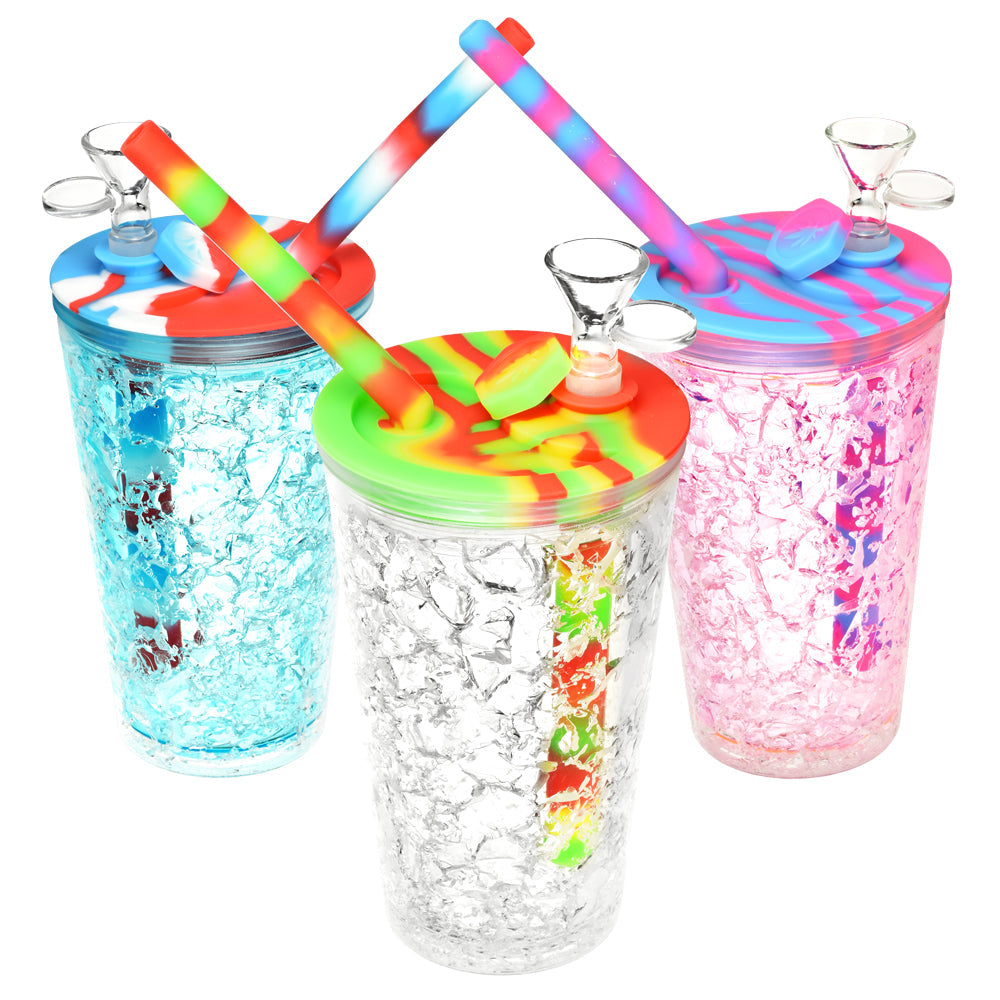 Assorted colors Travel Cup Bubblers with cooling freeze feature, silicone material, front view