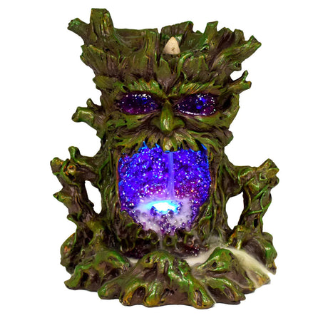Tree Man Polyresin Backflow Incense Burner with Glowing LED Lights - Front View