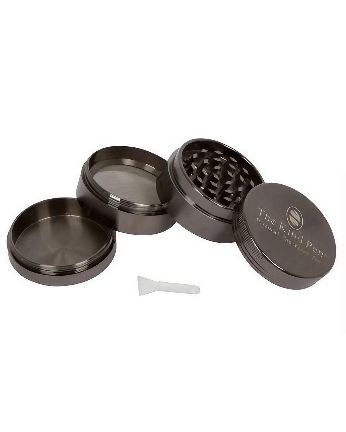 Gun Metal Tri-Level Herb Grinder, 4-Part Aluminum, Portable Design, 1.5" Height, Top View