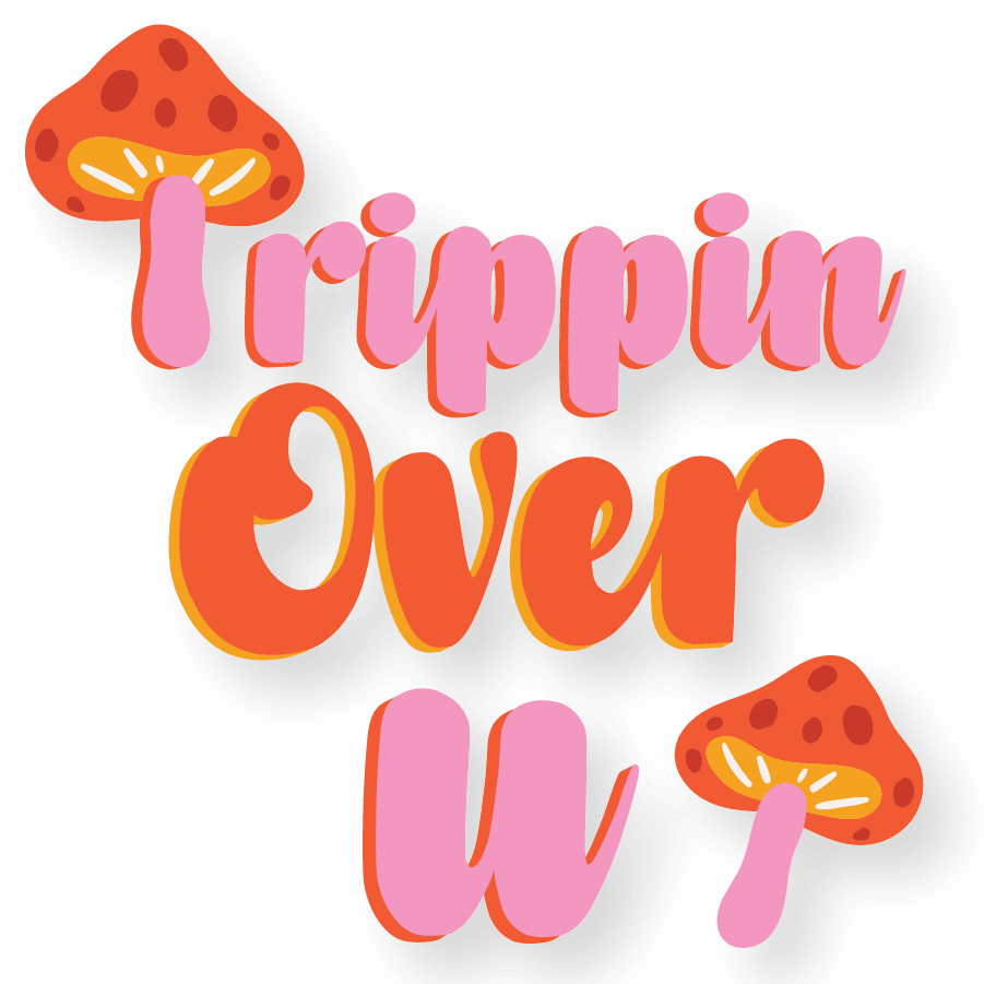 KKARDS Trippin Over You Sticker with Psychedelic Mushroom Design on White Background