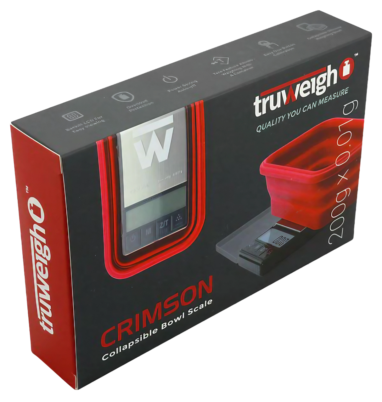 Truweigh Crimson Collapsible Bowl Scale in black, 200g x 0.01g accuracy, battery-powered, portable design