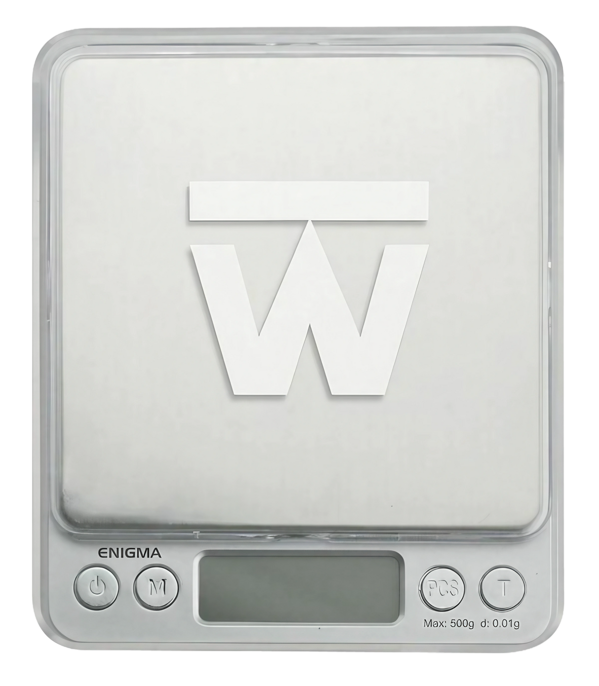 Truweigh Enigma Digital Mini Scale, 500g x 0.01g, Portable Silver Design, Top View