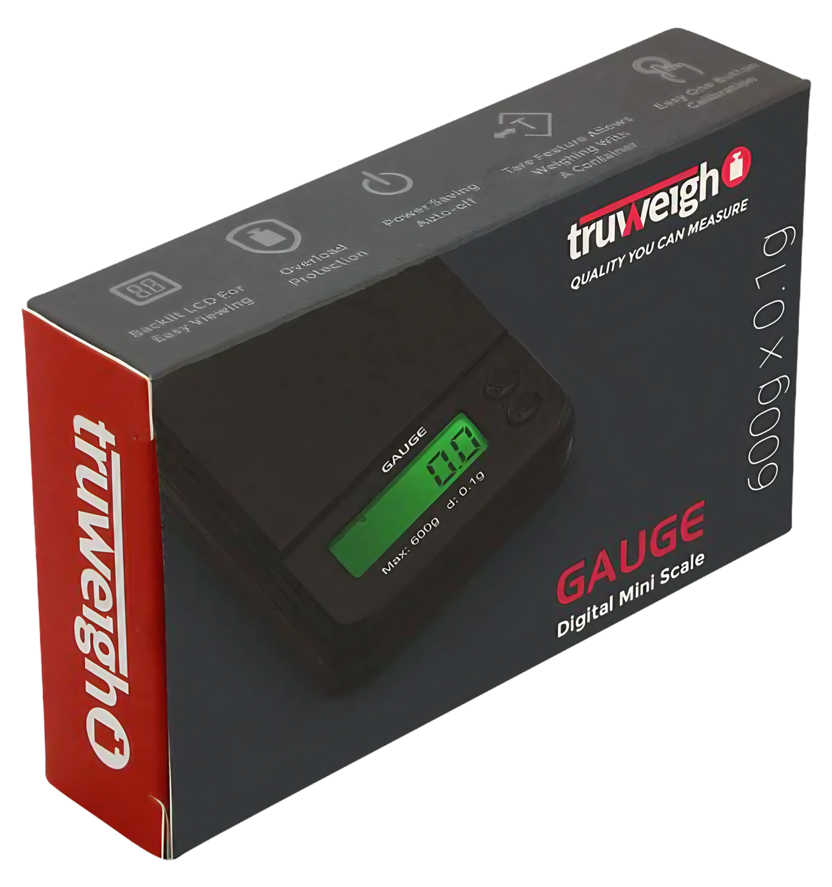 Truweigh Gauge Digital Mini Scale in black, 600g x 0.1g, compact design, ideal for travel