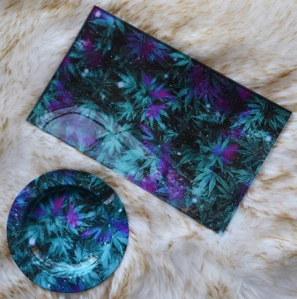 V Syndicate Cosmic Chronic Blazin' Ashtray, compact metal design with purple and teal cosmic pattern