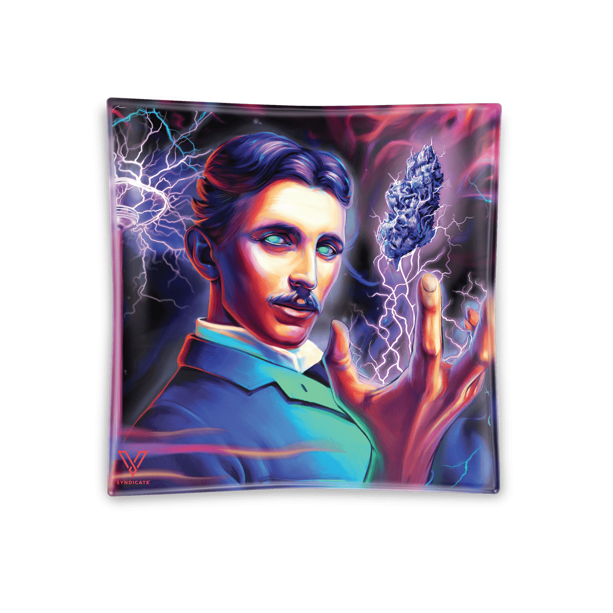 V Syndicate High Voltage Blazin' Ashtray Glass with Electric Artwork, Compact and Portable