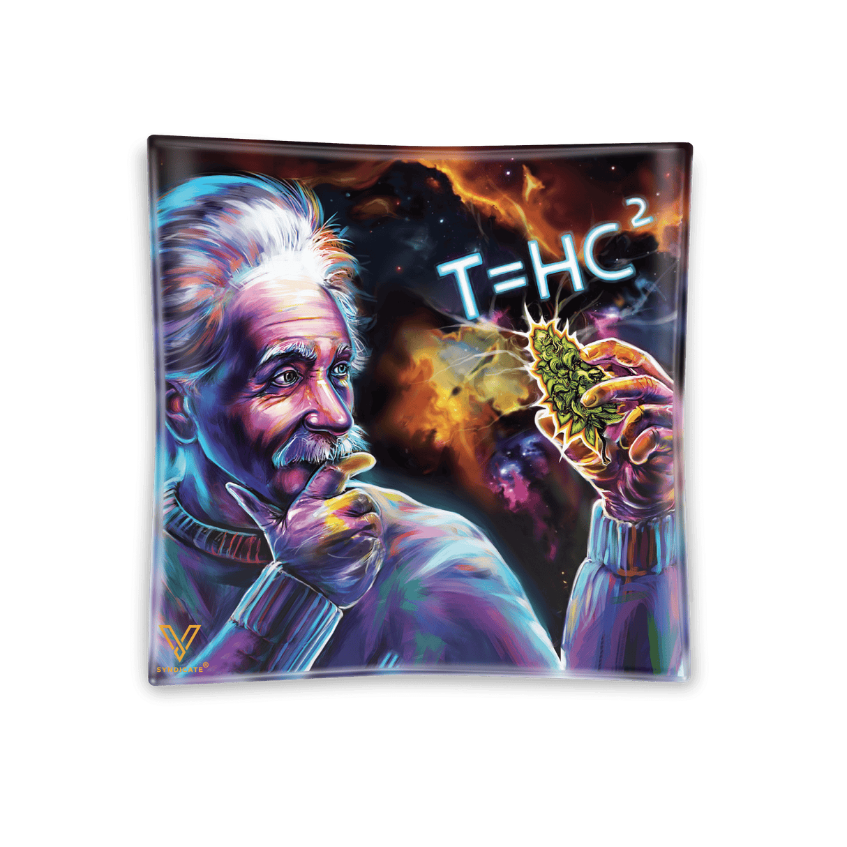 V Syndicate T=HC2 Black Hole Blazin' Ashtray, Glass with Einstein & Cannabis Design