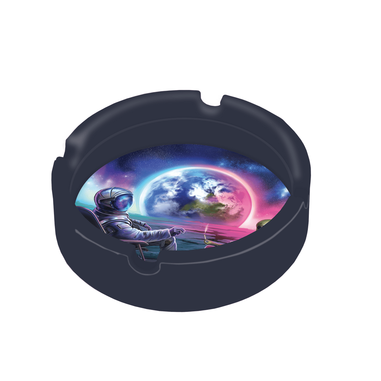 V Syndicate Blunt Orbit Blazin' Silicone Ashtray, Black with Astronaut Design, Compact and Portable