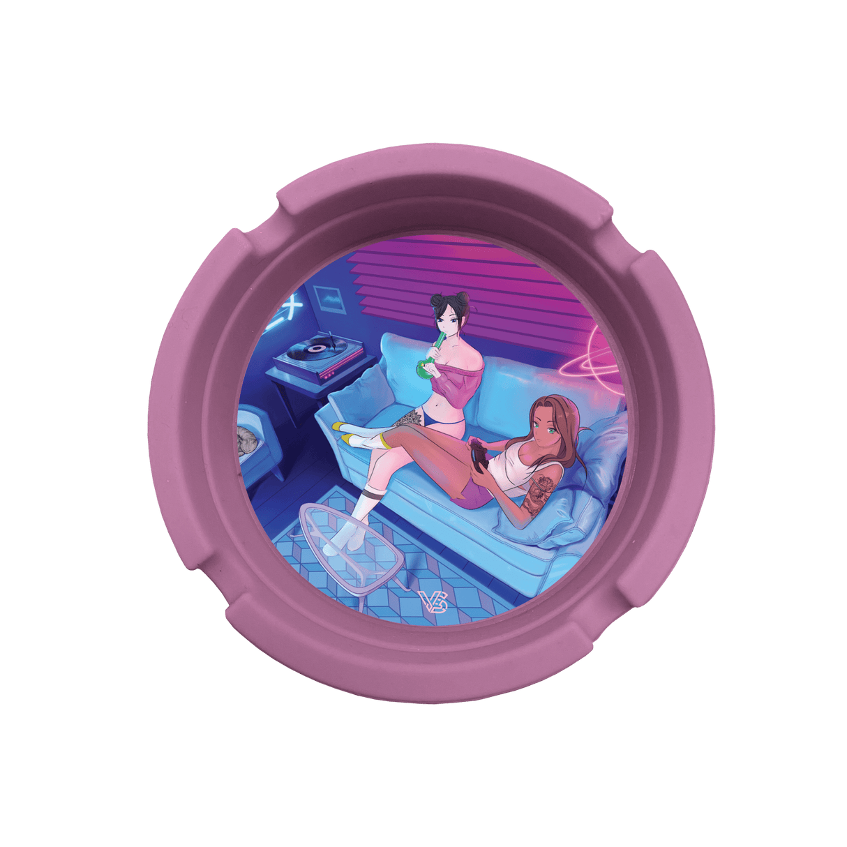 V Syndicate Button Mash'd Blazin' Silicone Ashtray, Pink with Fun & Novelty Design, Portable