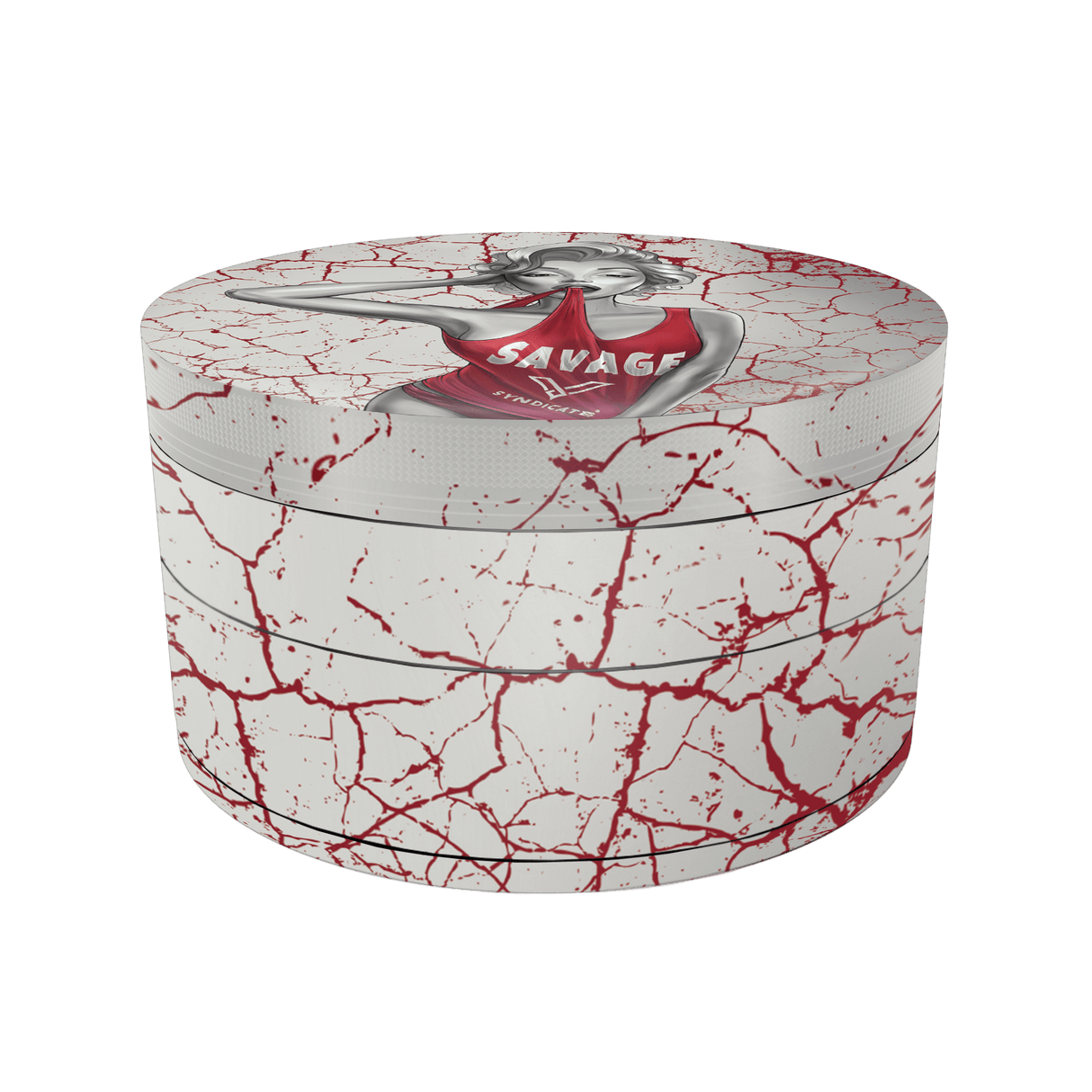 V Syndicate Dank Diva SharpShred 360 Grinder in Red and White, Compact 4-Piece Design