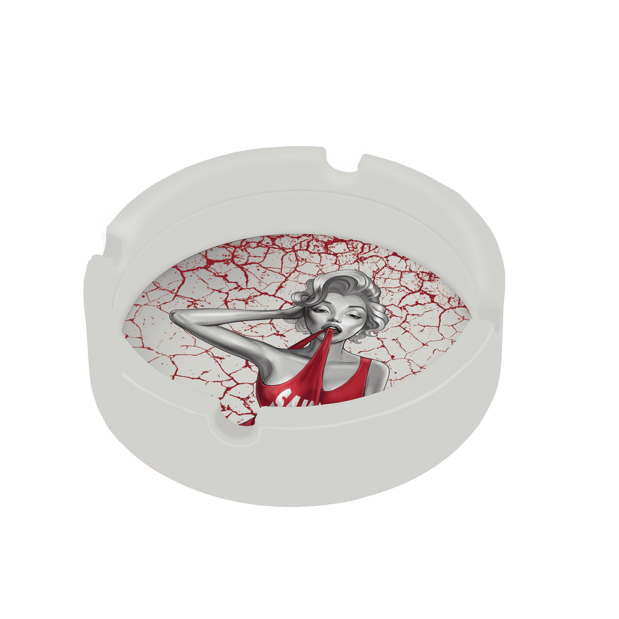 V Syndicate Dank Diva Blazin' Silicone Ashtray, Red & White, Compact Design, Top View