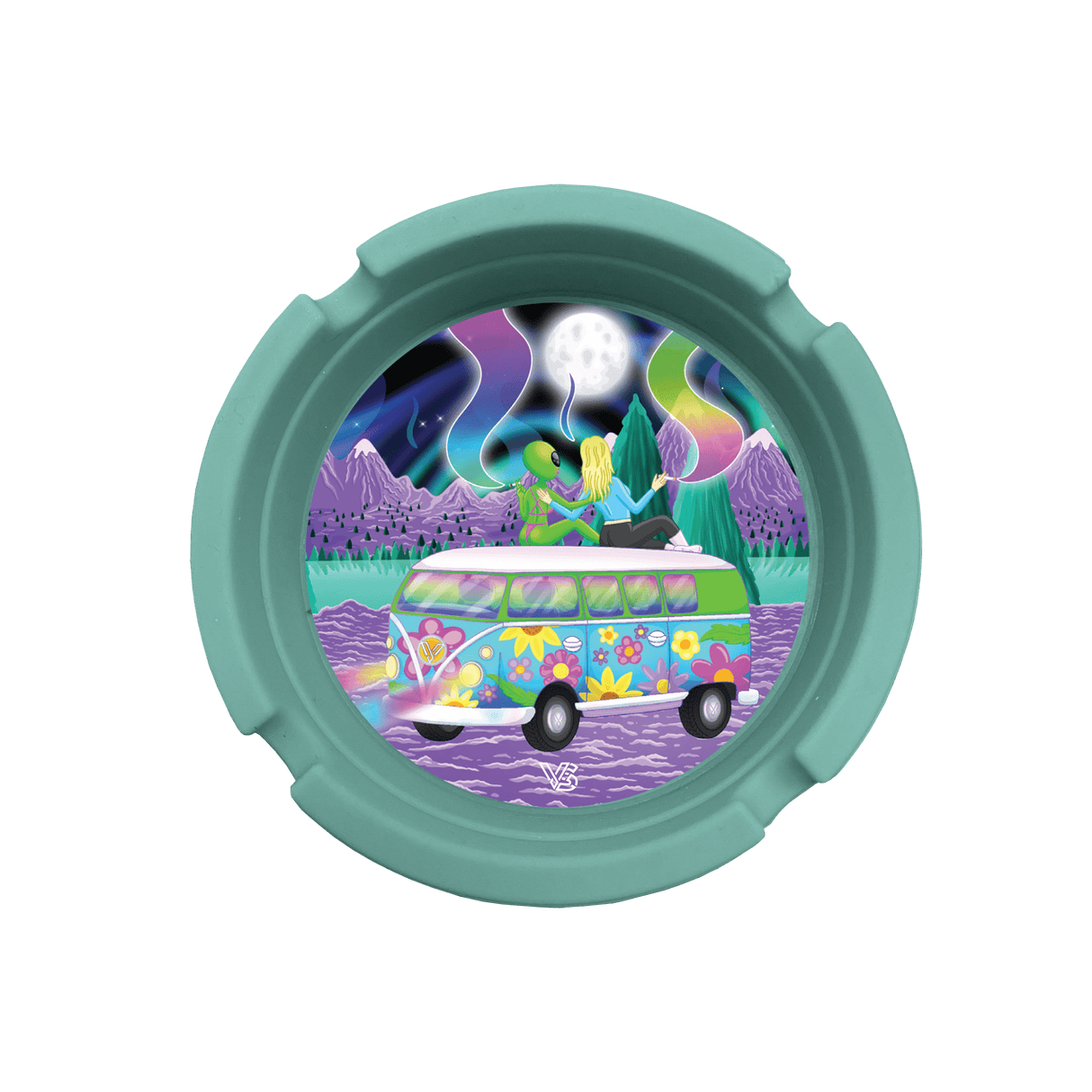 V Syndicate Gal's Best Friend Blazin' Silicone Ashtray in Teal with Hippie Van Design
