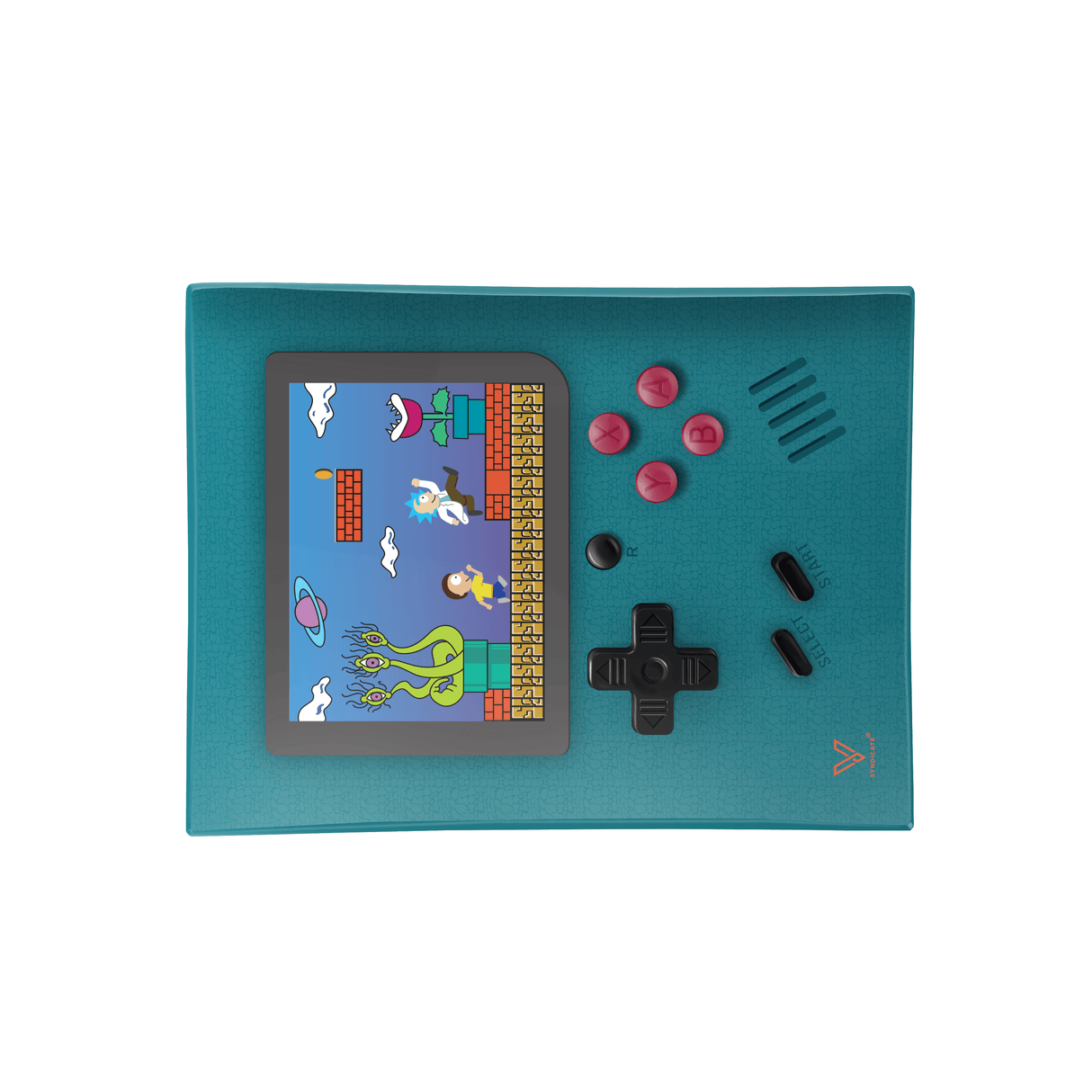 V Syndicate Game Head Glass Rollin' Tray with colorful gaming design, top view on white background