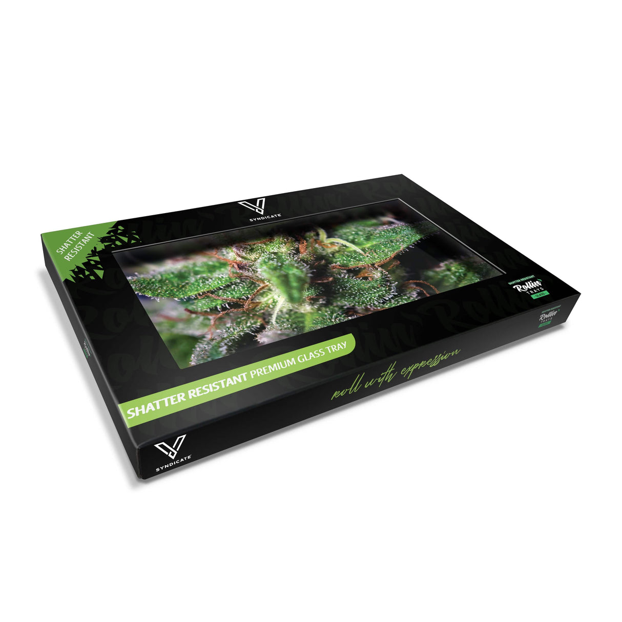 V Syndicate Blue Dream Glass Rollin' Tray with vibrant green and purple herb design