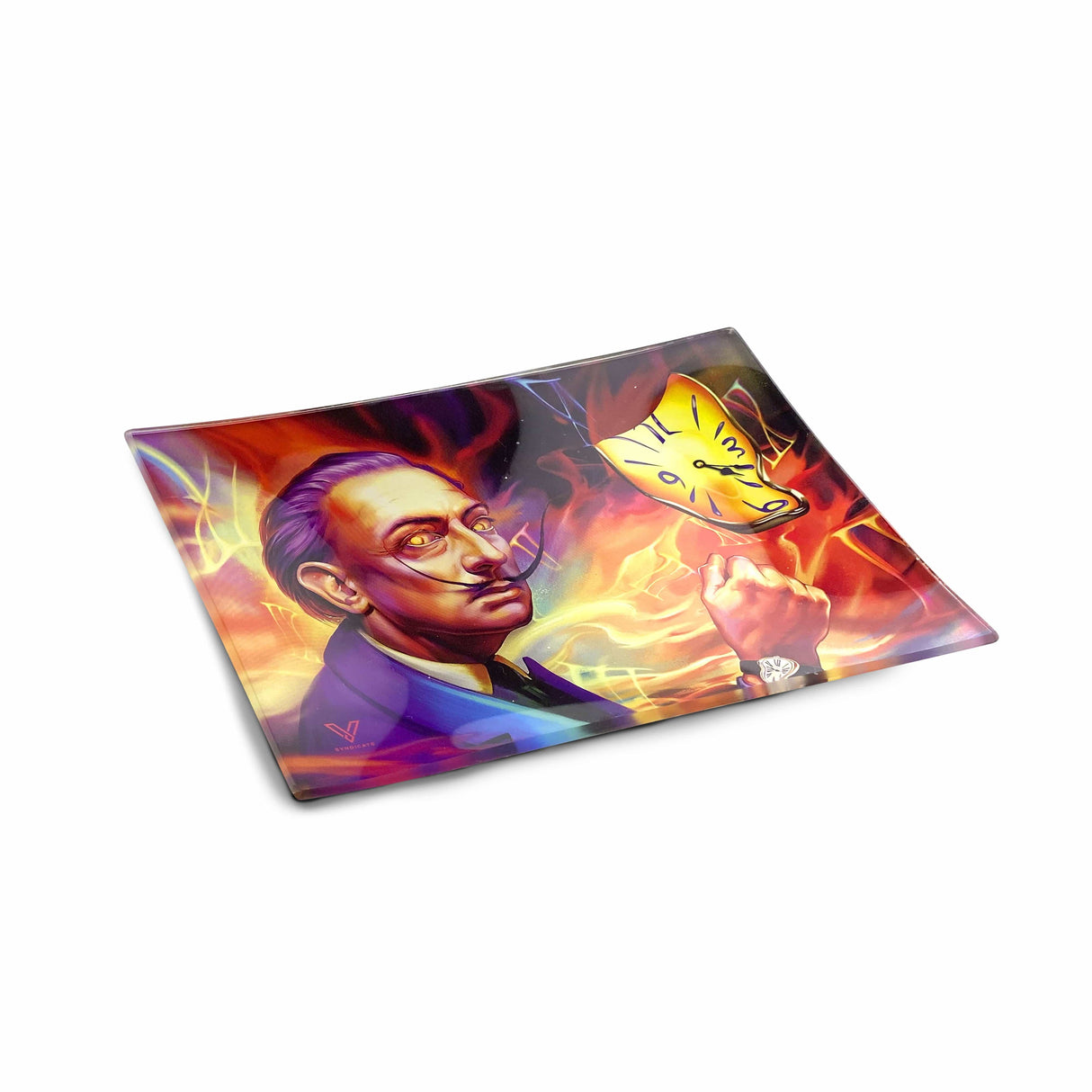 V Syndicate Dalirious Glass Rolling Tray with Colorful Artistic Design, Medium Size