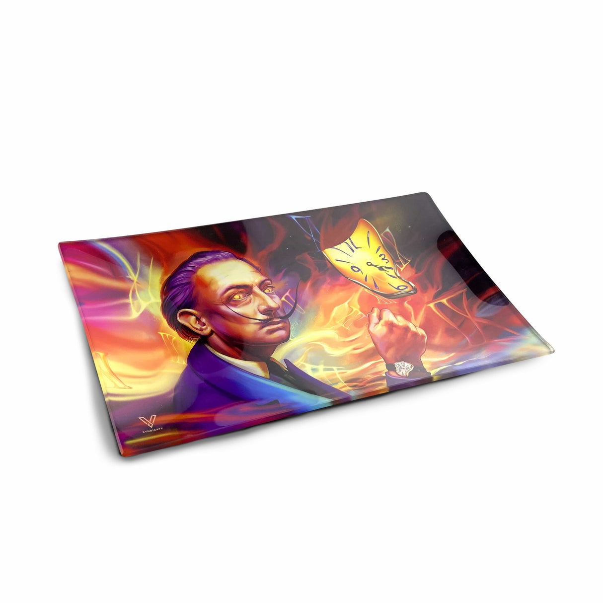 Dalirious Glass Rollin' Tray with vibrant, artistic design, medium size, perfect for home decor