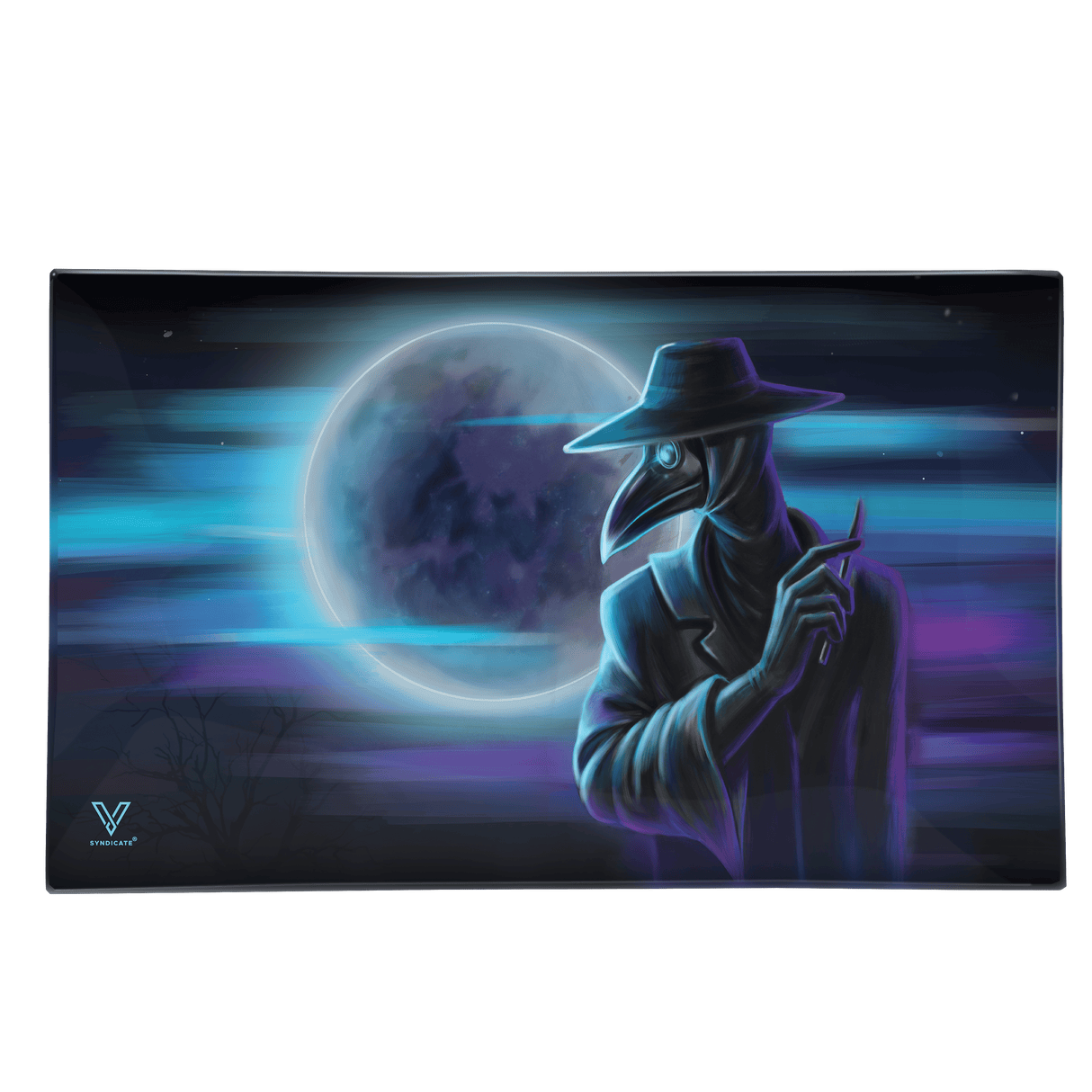 V Syndicate Dark Traveler Glass Rollin' Tray with Mystical Plague Doctor Design - Medium Size