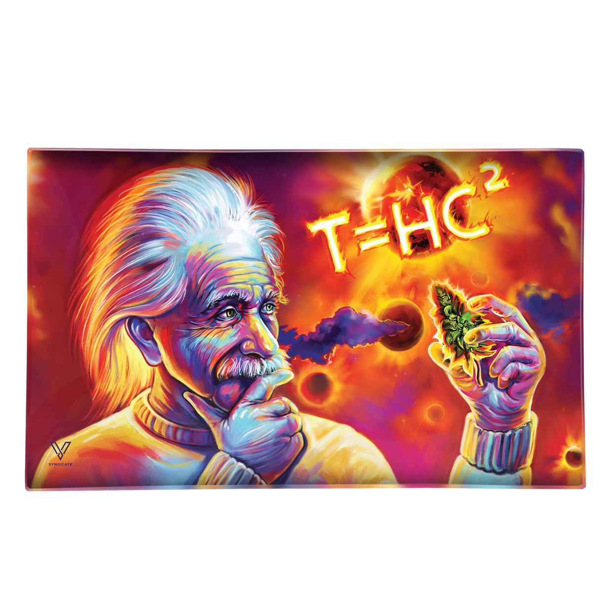 V Syndicate T=HC2 Solar Diesel Glass Rollin' Tray, medium size with vibrant Einstein design