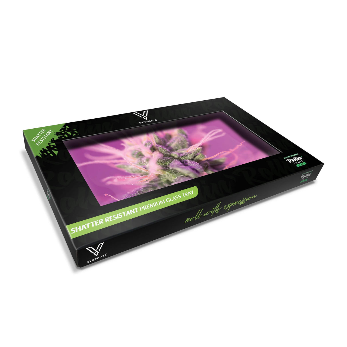 V Syndicate Pink Lemonade Glass Rollin' Tray, medium size, shatter-resistant with herb design