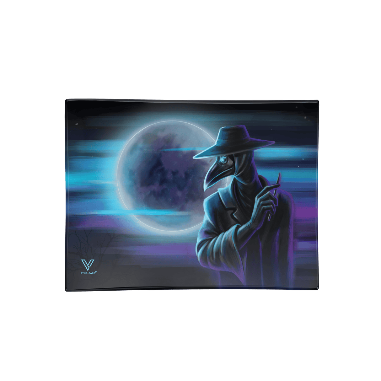 V Syndicate Dark Traveler Glass Rollin' Tray with Plague Doctor Design in Small Size