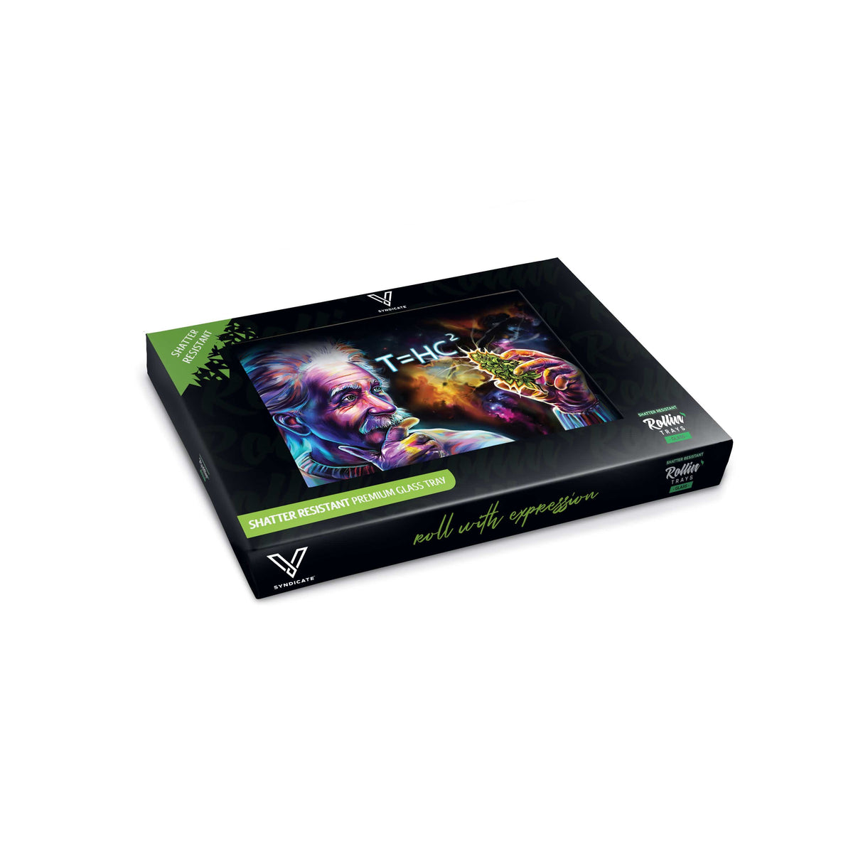V Syndicate Einstein T=HC2 Cosmic Glass Rolling Tray - Durable, Shatter-Resistant Design