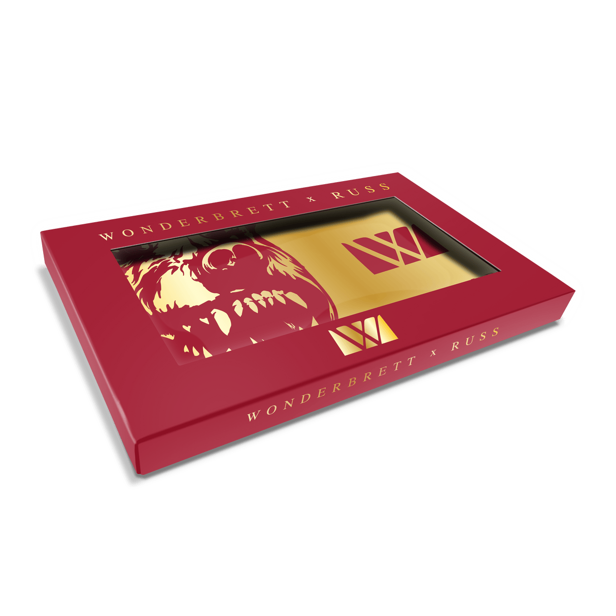 Wonderbrett x Russ Collab medium-sized glass rollin' tray with gold and red design