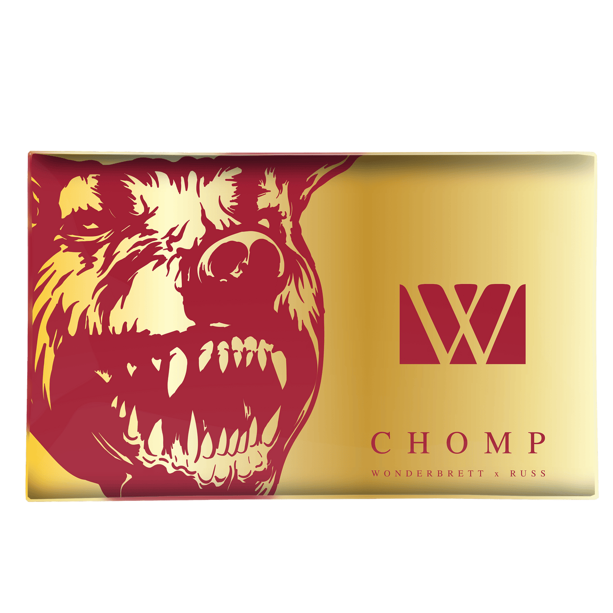 V Syndicate Wonderbrett x Russ Collab Glass Rolling Tray in Gold with Red Dog Design