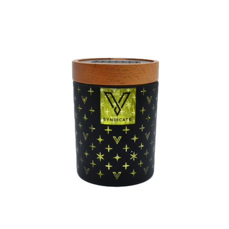 V Syndicate High End Yellow SoleStash container, black with yellow design, front view, compact and portable