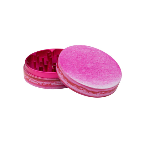 V Syndicate Macaron Raspberry SharpShred Grinder, Compact 2-Piece Metal Design, Top View