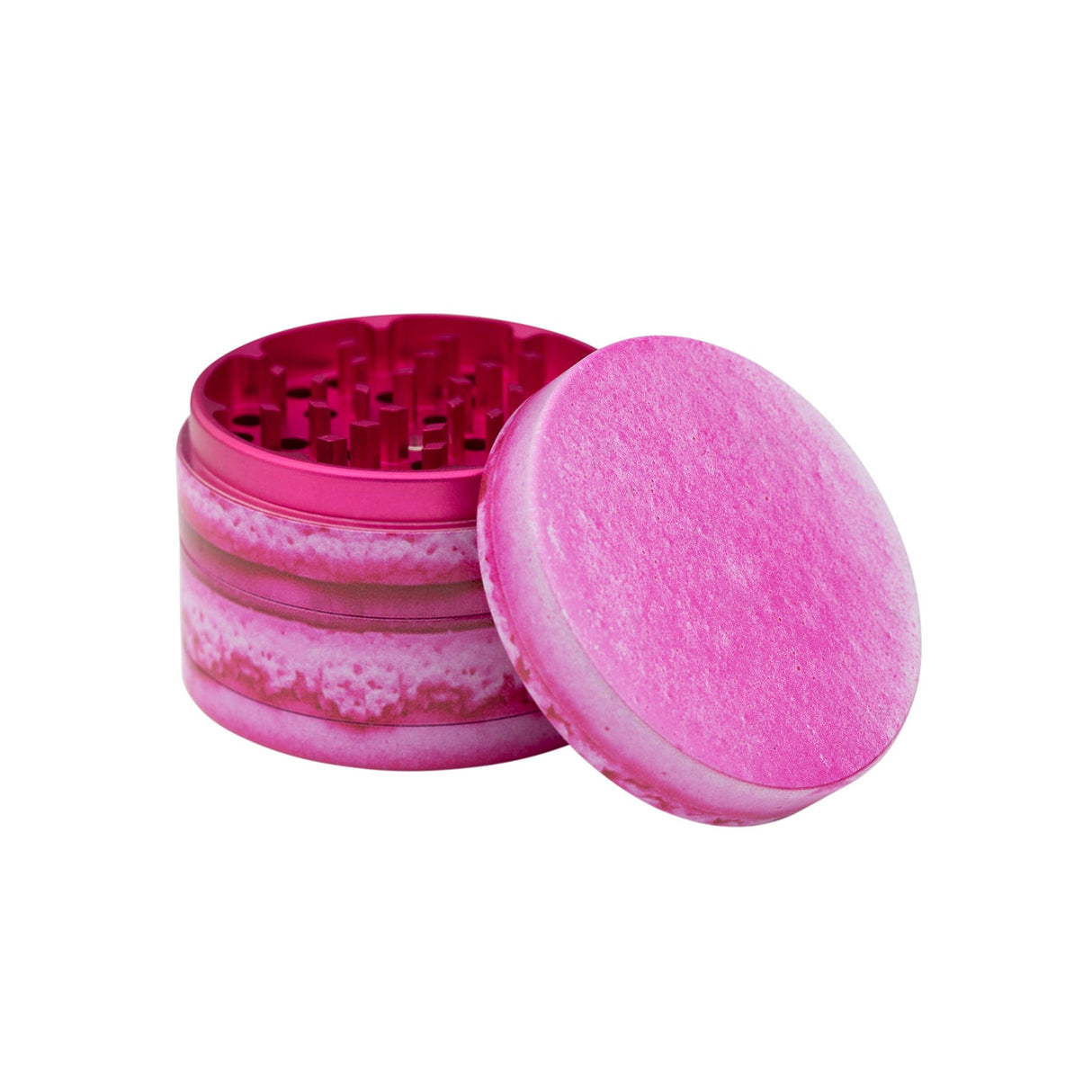 V Syndicate Macaron Raspberry SharpShred 4-Piece Grinder, Compact Design, Front View on White Background