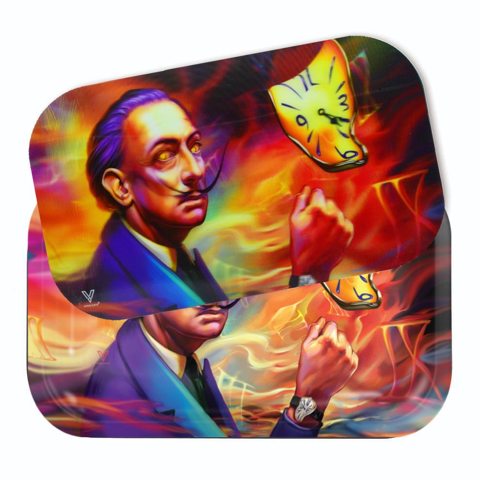 Dalirious 3D Roll N Go Bundle by V Syndicate, medium-sized, colorful, magnetic rolling tray with surreal artwork, top view