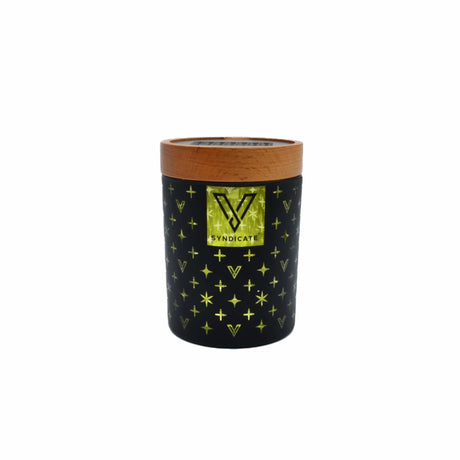 V Syndicate High End Yellow SoleStash Container, Medium Size, Black with Yellow Design, Front View