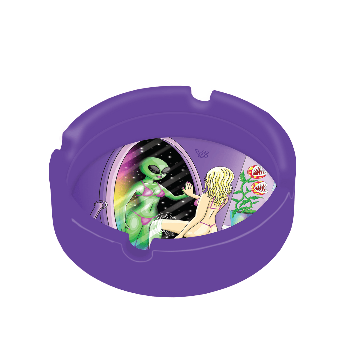 V Syndicate Reflections Blazin' Silicone Ashtray in Purple with Novelty Design, Top View