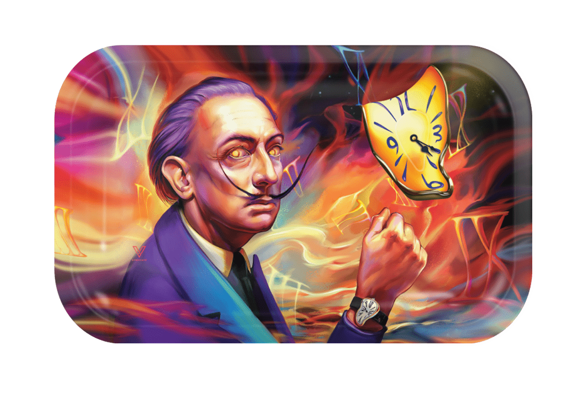 V Syndicate Dalirious Metal Rollin' Tray with Surreal Artwork, Medium Size, Top View