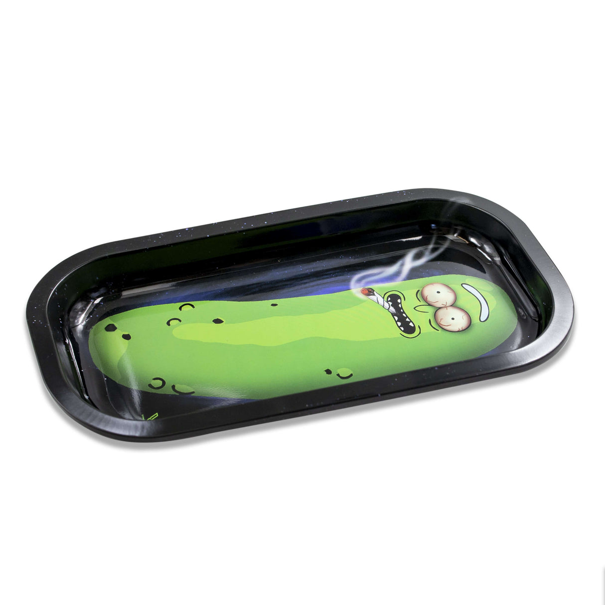 V Syndicate Pickle Metal Rollin' Tray in black and green, compact and portable design, top view