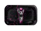 V Syndicate Stray Metal Rollin' Tray in Black with Pink Lightning Design, Compact and Portable