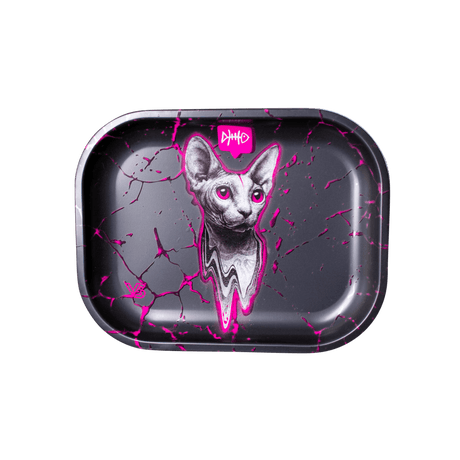 V Syndicate The Stray Metal Rollin' Tray with Pink and Black Cat Design - Top View