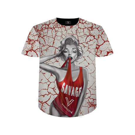 V Syndicate Dank Diva T-Shirt in gray with red 'SAVAGE' print, fun & novelty design, size options XS to XXL
