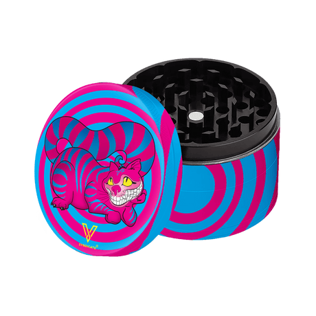 V Syndicate Seshigher Cat 4-Piece Grinder with SharpShred 360 design in blue and pink