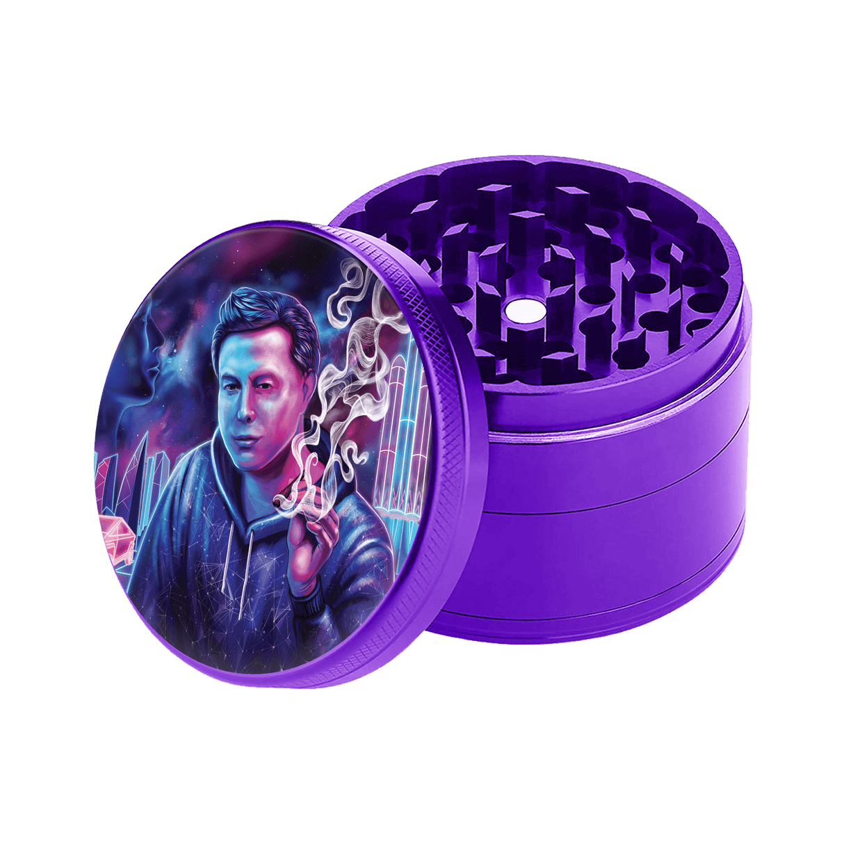 V Syndicate Space Xhale SharpShred Grinder in Purple with Novelty Design, 4-Piece, Portable