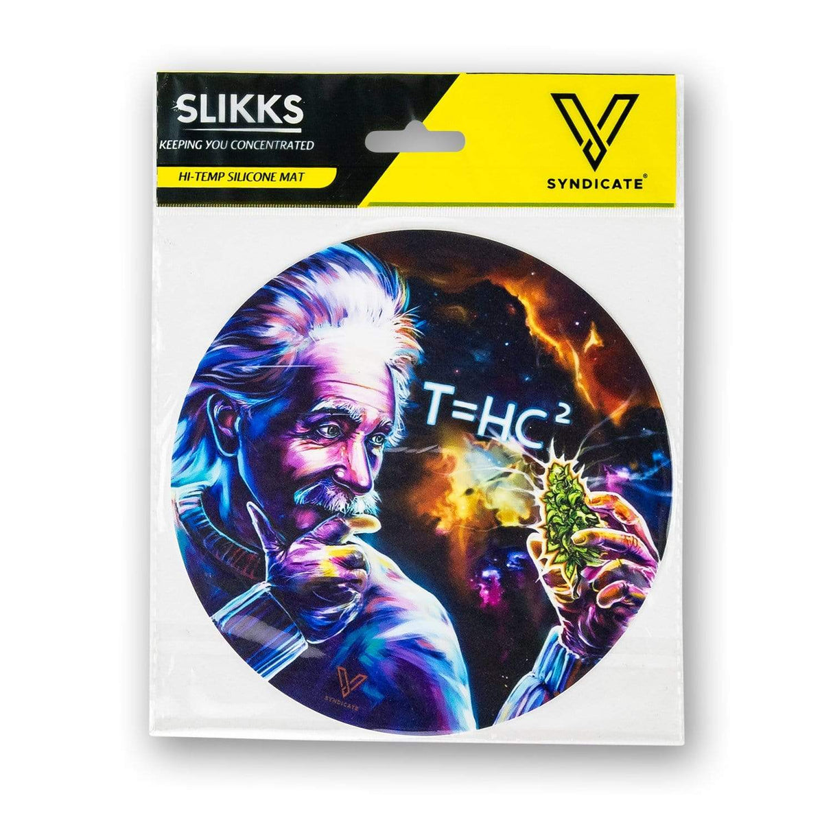 V Syndicate T=HC2 Black Hole Slikks silicone dab mat with cosmic design, front view in packaging