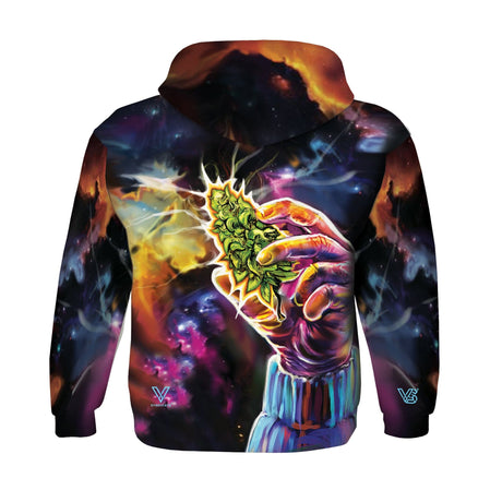 V Syndicate T=HC2 Einstein Black Hole Hoodie with vibrant cosmic print, back view